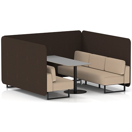 Brixworth 6 Seater Bench Booth With Table, Black Legs, Grey Table With Black Leg, Synergy Fabric, Wed Panels And Affix Sofa