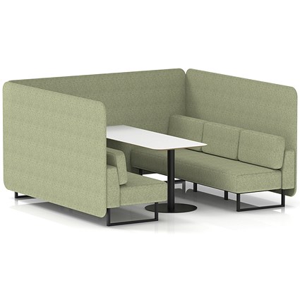 Brixworth 6 Seater Bench Booth With Table, Black Legs, White Table With Black Leg, Rivet Fabric, Burnish Panels And Sofa