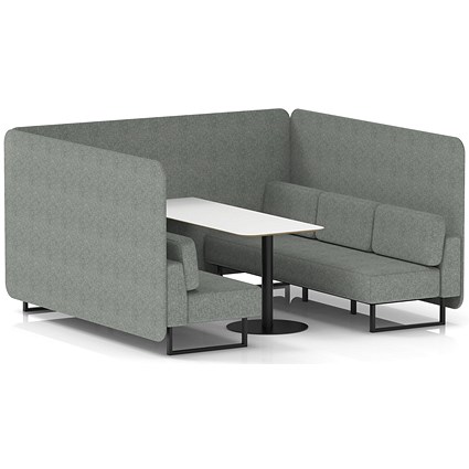 Brixworth 6 Seater Bench Booth With Table, Black Legs, White Table With Black Leg, Rivet Fabric, Prime Panels And Sofa