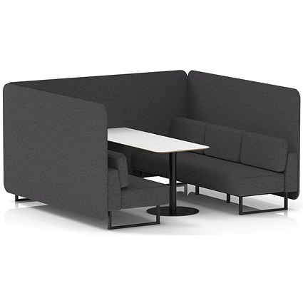 Brixworth 6 Seater Bench Booth With Table, Black Legs, White Table With Black Leg, X2 Fabric, Arithmetic Panels And Sofa