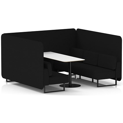 Brixworth 6 Seater Bench Booth With Table, Black Legs, White Table With Black Leg, X2 Fabric, Diameter Panels And Sofa