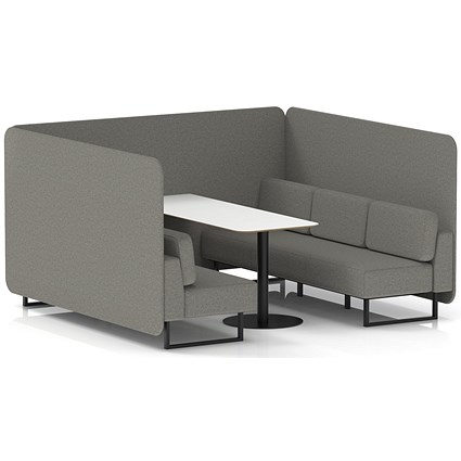 Brixworth 6 Seater Bench Booth With Table, Black Legs, White Table With Black Leg, X2 Fabric, Number Panels And Sofa