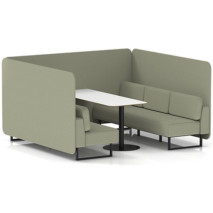 Brixworth 6 Seater Bench Booth With Table, Black Legs, White Table With Black Leg, Main Line Flax Fabric, Newbury Panels And Sofa