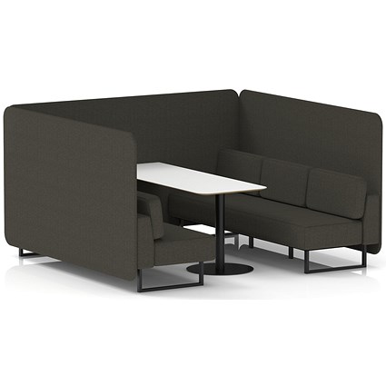 Brixworth 6 Seater Bench Booth With Table, Black Legs, White Table With Black Leg, Main Line Flax Fabric, Temple Panels And Sofa