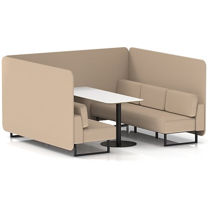 Brixworth 6 Seater Bench Booth With Table, Black Legs, White Table With Black Leg, Synergy Fabric, Affix Panels And Sofa