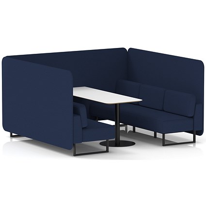 Brixworth 6 Seater Bench Booth With Table, Black Legs, White Table With Black Leg, Synergy Fabric, Alike Panels And Sofa