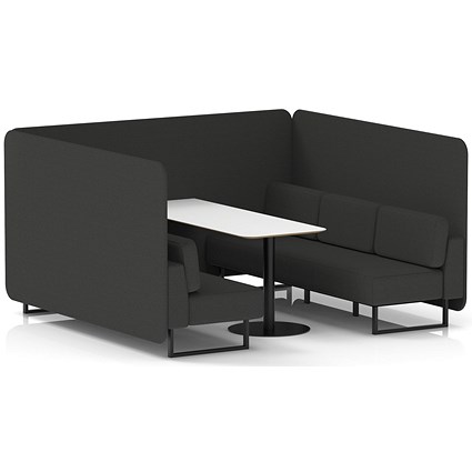 Brixworth 6 Seater Bench Booth With Table, Black Legs, White Table With Black Leg, Synergy Fabric, Mix Panels And Sofa