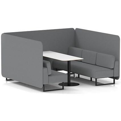 Brixworth 6 Seater Bench Booth With Table, Black Legs, White Table With Black Leg, Synergy Fabric, Partner Panels And Sofa