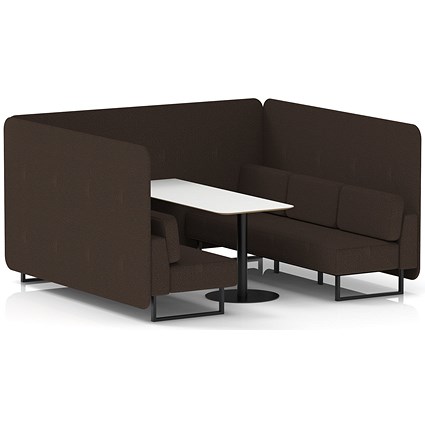 Brixworth 6 Seater Bench Booth With Table, Black Legs, White Table With Black Leg, Synergy Fabric, Wed Panels And Sofa