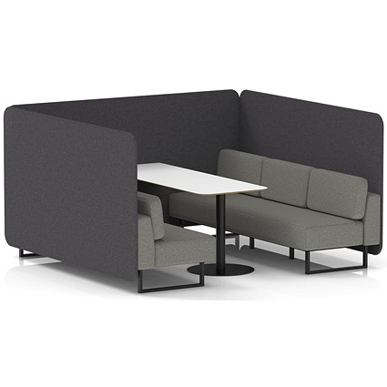 Brixworth 6 Seater Bench Booth With Table, Black Legs, White Table With Black Leg, X2 Fabric, Arithmetic Panels And Number Sofa