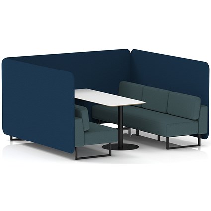 Brixworth 6 Seater Bench Booth With Table, Black Legs, White Table With Black Leg, X2 Fabric, Calculus Panels And Polygon Sofa