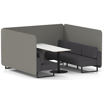 Brixworth 6 Seater Bench Booth With Table, Black Legs, White Table With Black Leg, X2 Fabric, Number Panels And Arithmetic Sofa