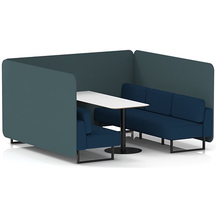 Brixworth 6 Seater Bench Booth With Table, Black Legs, White Table With Black Leg, X2 Fabric, Polygon Panels And Calculus Sofa