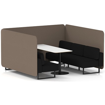 Brixworth 6 Seater Bench Booth With Table, Black Legs, White Table With Black Leg, X2 Fabric, Theory Panels And Diameter Sofa