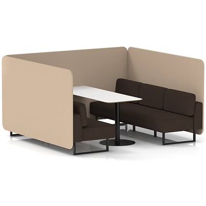Brixworth 6 Seater Bench Booth With Table, Black Legs, White Table With Black Leg, Synergy Fabric, Affix Panels And Wed Sofa