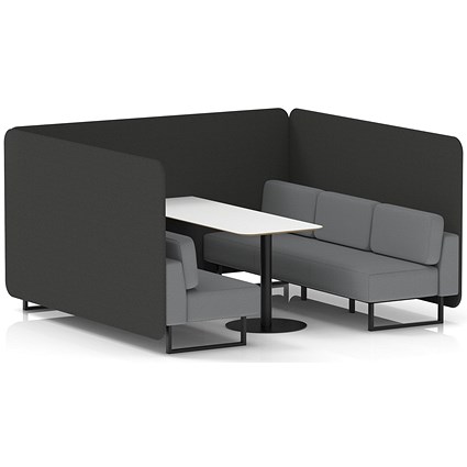 Brixworth 6 Seater Bench Booth With Table, Black Legs, White Table With Black Leg, Synergy Fabric, Mix Panels And Partner Sofa