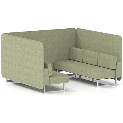 Brixworth 6 Seater Bench Booth, White Legs, Rivet Fabric, Burnish Panels And Sofa