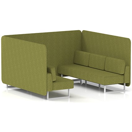 Brixworth 6 Seater Bench Booth, White Legs, Rivet Fabric, Olive Panels And Sofa