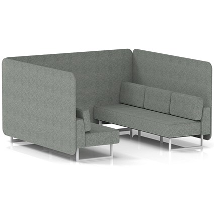 Brixworth 6 Seater Bench Booth, White Legs, Rivet Fabric, Prime Panels And Sofa