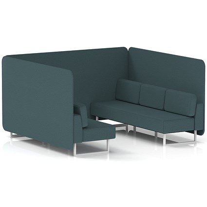 Brixworth 6 Seater Bench Booth, White Legs, X2 Fabric, Polygon Panels And Sofa