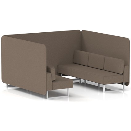 Brixworth 6 Seater Bench Booth, White Legs, X2 Fabric, Theory Panels And Sofa
