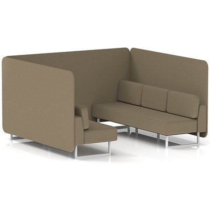 Brixworth 6 Seater Bench Booth, White Legs, Main Line Flax Fabric, Bank Panels And Sofa