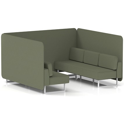 Brixworth 6 Seater Bench Booth, White Legs, Main Line Flax Fabric, Monument Panels And Sofa