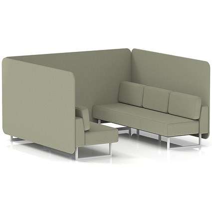 Brixworth 6 Seater Bench Booth, White Legs, Main Line Flax Fabric, Newbury Panels And Sofa