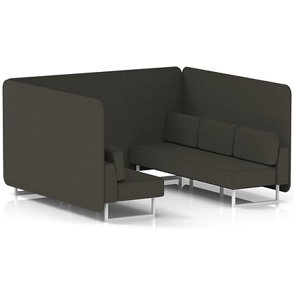 Brixworth 6 Seater Bench Booth, White Legs, Main Line Flax Fabric, Temple Panels And Sofa