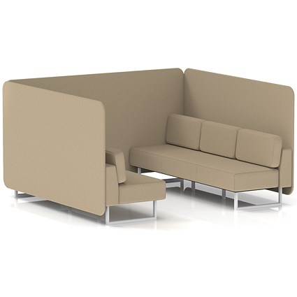 Brixworth 6 Seater Bench Booth, White Legs, Main Line Flax Fabric, Upminster Panels And Sofa