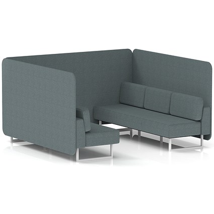 Brixworth 6 Seater Bench Booth, White Legs, Main Line Flax Fabric, Westminster Panels And Sofa