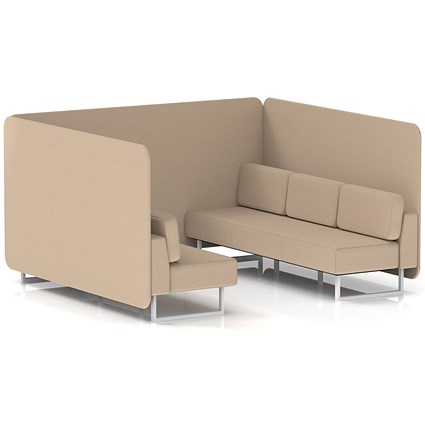 Brixworth 6 Seater Bench Booth, White Legs, Synergy Fabric, Affix Panels And Sofa