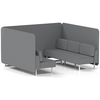 Brixworth 6 Seater Bench Booth, White Legs, Synergy Fabric, Partner Panels And Sofa