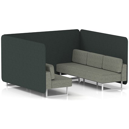 Brixworth 6 Seater Bench Booth, White Legs, Rivet Fabric, Charcoal Panels And Vitreous Sofa