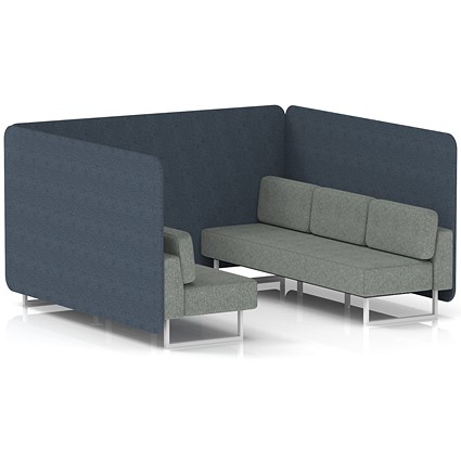 Brixworth 6 Seater Bench Booth, White Legs, Rivet Fabric, Crucible Panels And Prime Sofa