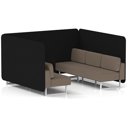 Brixworth 6 Seater Bench Booth, White Legs, X2 Fabric, Diameter Panels And Theory Sofa