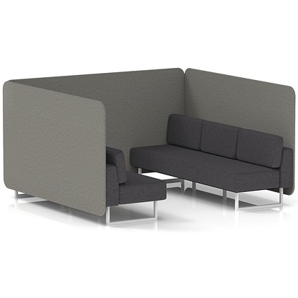 Brixworth 6 Seater Bench Booth, White Legs, X2 Fabric, Number Panels And Arithmetic Sofa
