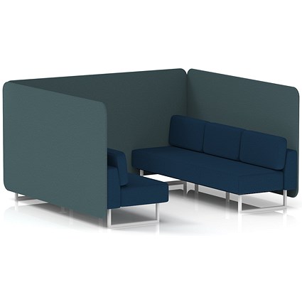 Brixworth 6 Seater Bench Booth, White Legs, X2 Fabric, Polygon Panels And Calculus Sofa