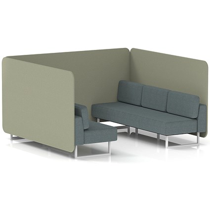 Brixworth 6 Seater Bench Booth, White Legs, Main Line Flax Fabric, Newbury Panels And Westminster Sofa