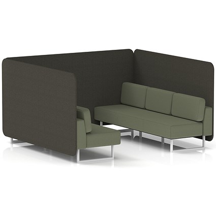 Brixworth 6 Seater Bench Booth, White Legs, Main Line Flax Fabric, Temple Panels And Monument Sofa