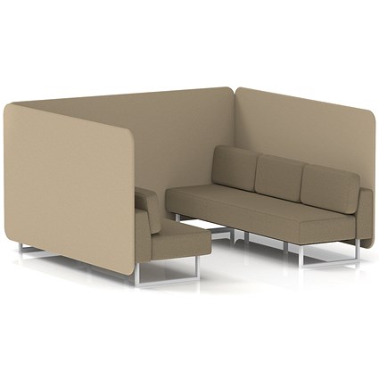 Brixworth 6 Seater Bench Booth, White Legs, Main Line Flax Fabric, Upminster Panels And Bank Sofa