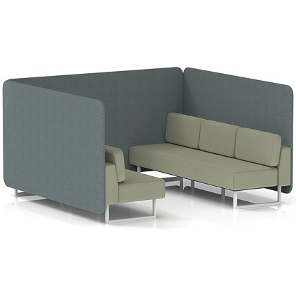 Brixworth 6 Seater Bench Booth, White Legs, Main Line Flax Fabric, Westminster Panels And Newbury Sofa