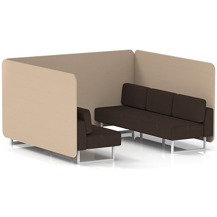 Brixworth 6 Seater Bench Booth, White Legs, Synergy Fabric, Affix Panels And Wed Sofa