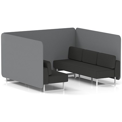 Brixworth 6 Seater Bench Booth, White Legs, Synergy Fabric, Partner Panels And Mix Sofa