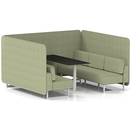 Brixworth 6 Seater Bench Booth With Table, White Legs, Black Table With White Leg, Rivet Fabric, Burnish Panels And Sofa