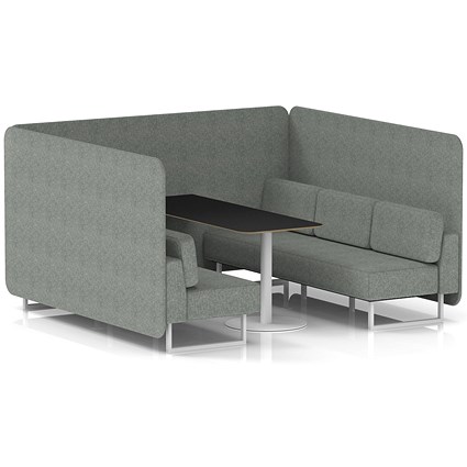 Brixworth 6 Seater Bench Booth With Table, White Legs, Black Table With White Leg, Rivet Fabric, Prime Panels And Sofa