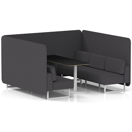 Brixworth 6 Seater Bench Booth With Table, White Legs, Black Table With White Leg, X2 Fabric, Arithmetic Panels And Sofa