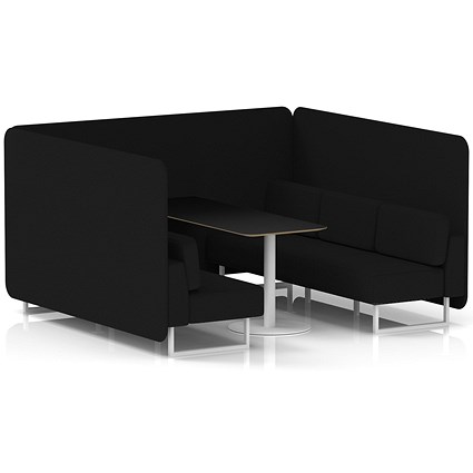Brixworth 6 Seater Bench Booth With Table, White Legs, Black Table With White Leg, X2 Fabric, Diameter Panels And Sofa