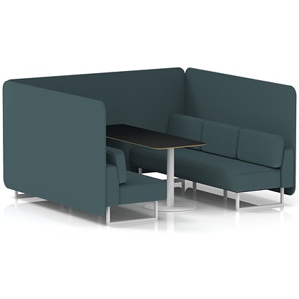 Brixworth 6 Seater Bench Booth With Table, White Legs, Black Table With White Leg, X2 Fabric, Polygon Panels And Sofa