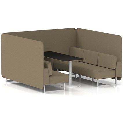 Brixworth 6 Seater Bench Booth With Table, White Legs, Black Table With White Leg, Main Line Flax Fabric, Bank Panels And Sofa